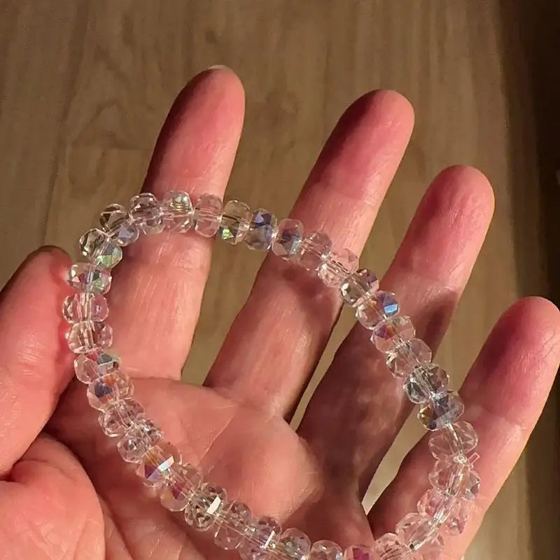 Sparkly Faceted Iridescent Crystal Bracelet Luxe Elegant Hand Jewelry Perfect Matching Beaded Bracelet For Women & Besties Oasis Select