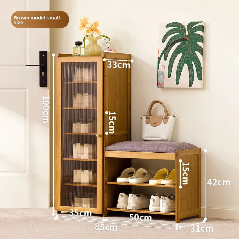 light luxury and high-end sense at the door of the home, integrated shoe cabinet, medieval door shoe stool Oasis Select Brown seven floors