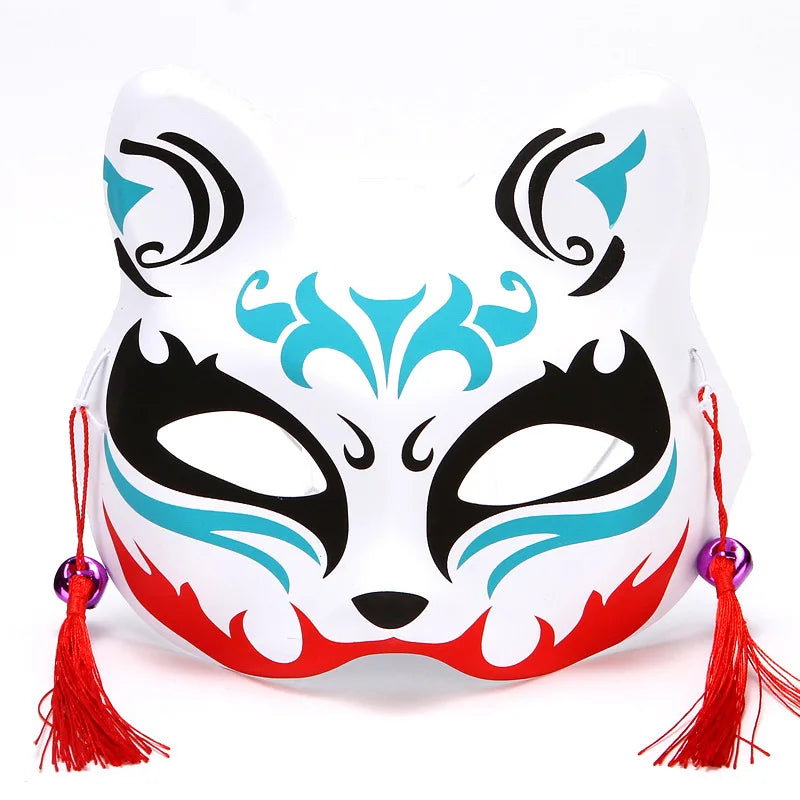 Foxes Mask Japanese Cosplay Rave Hand-Painted Anime Demon Slayer Half Face Cat Masks Masquerade Festival Party Cosplay Props Oasis Select 16
