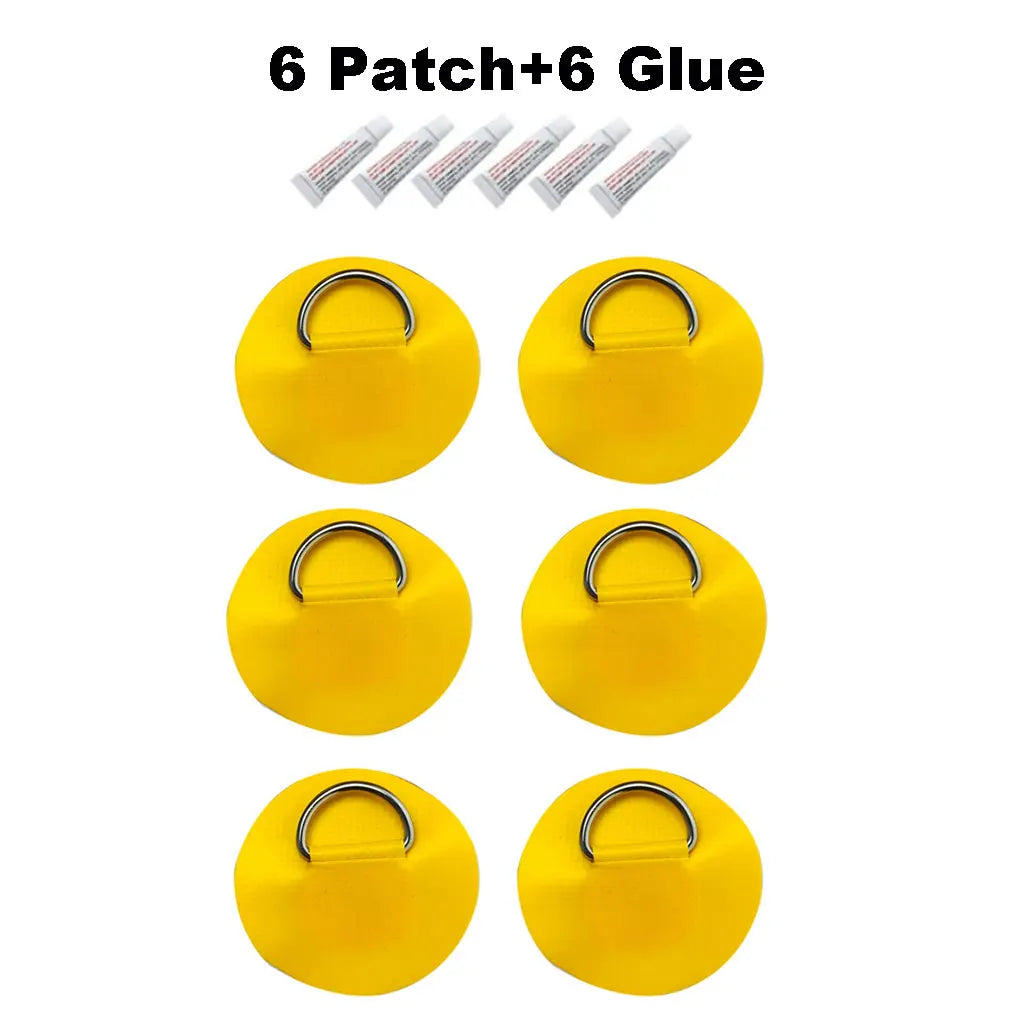 6.5CM D-Ring Patch for Inflatable Boat Kayak Dinghy SUP D-Ring PVC Patch Stand-Up Paddleboard Canoe Rafting Rope Ring Patch Oasis Select 6 Yellow 6 glue