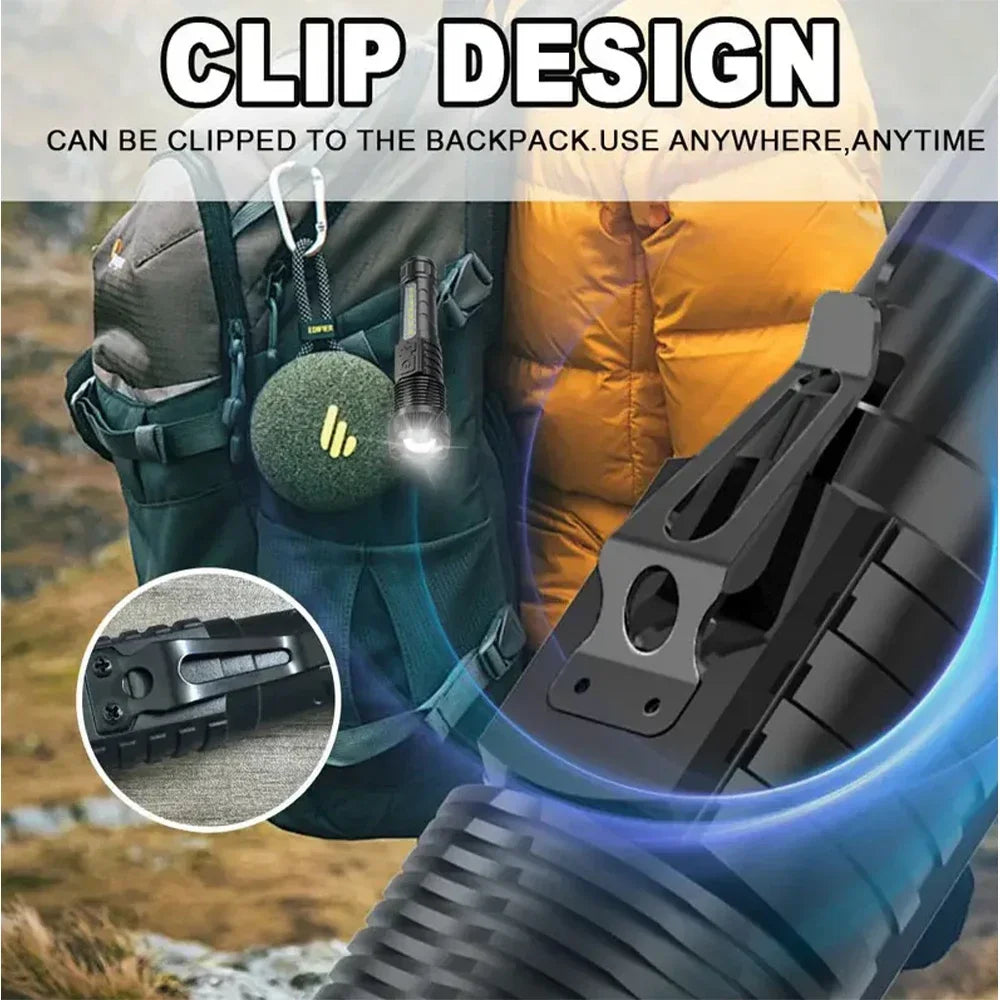 High Power LED Flashlight Type-C Rechargeable Tactical Torch with Built-in Battery Pen Clip Flashlights Outdoor Camping Lantern Oasis Select