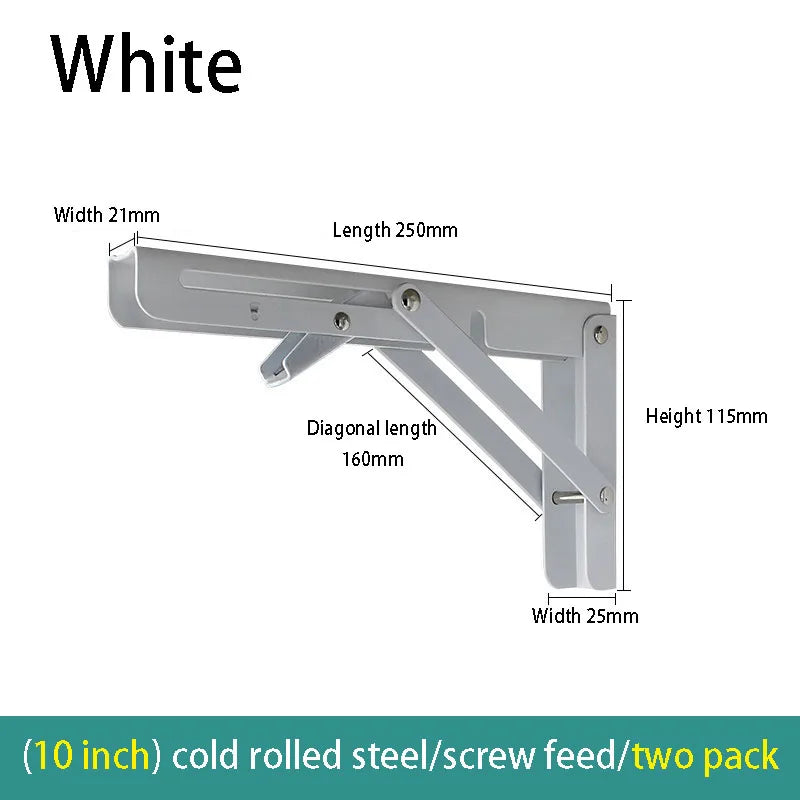 2PCS Thickened stainless steel folding bracket triangular bracket right angle holder wall shelf layer board bracket Oasis Select white-10inch 2pcs