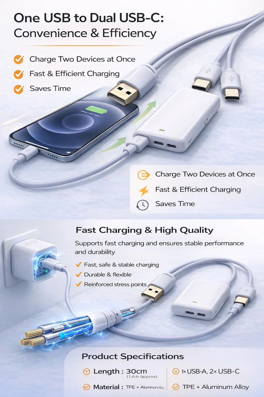 2 in 1 USB-C Charging Cable For Battery And other device Oasis Select