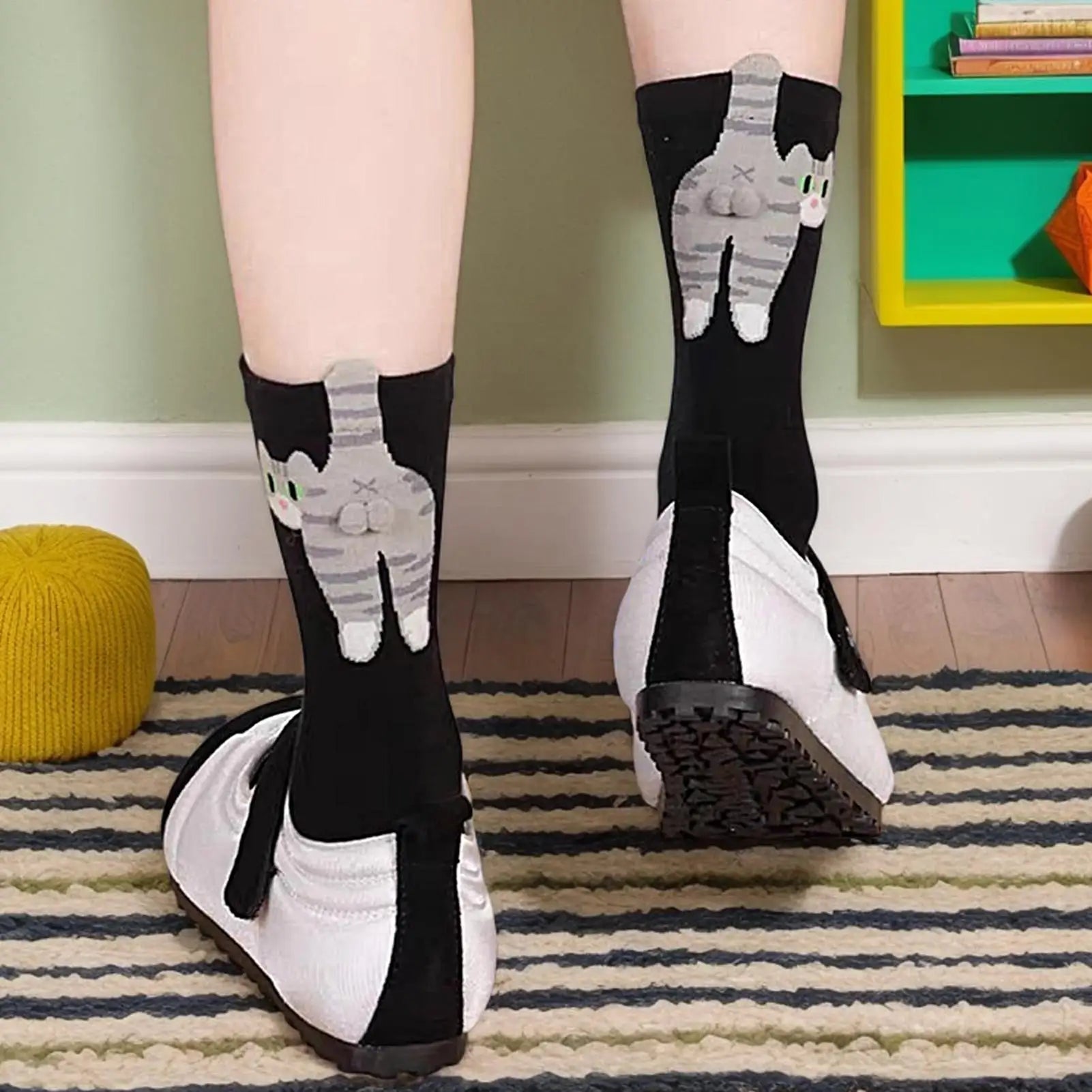 Cat Lover Socks Funny Cat Crew Socks With Balls Breathable Supplies Adorable Hosiery Cartoon Cats Pattern Middle Calf Socks Oasis Select
