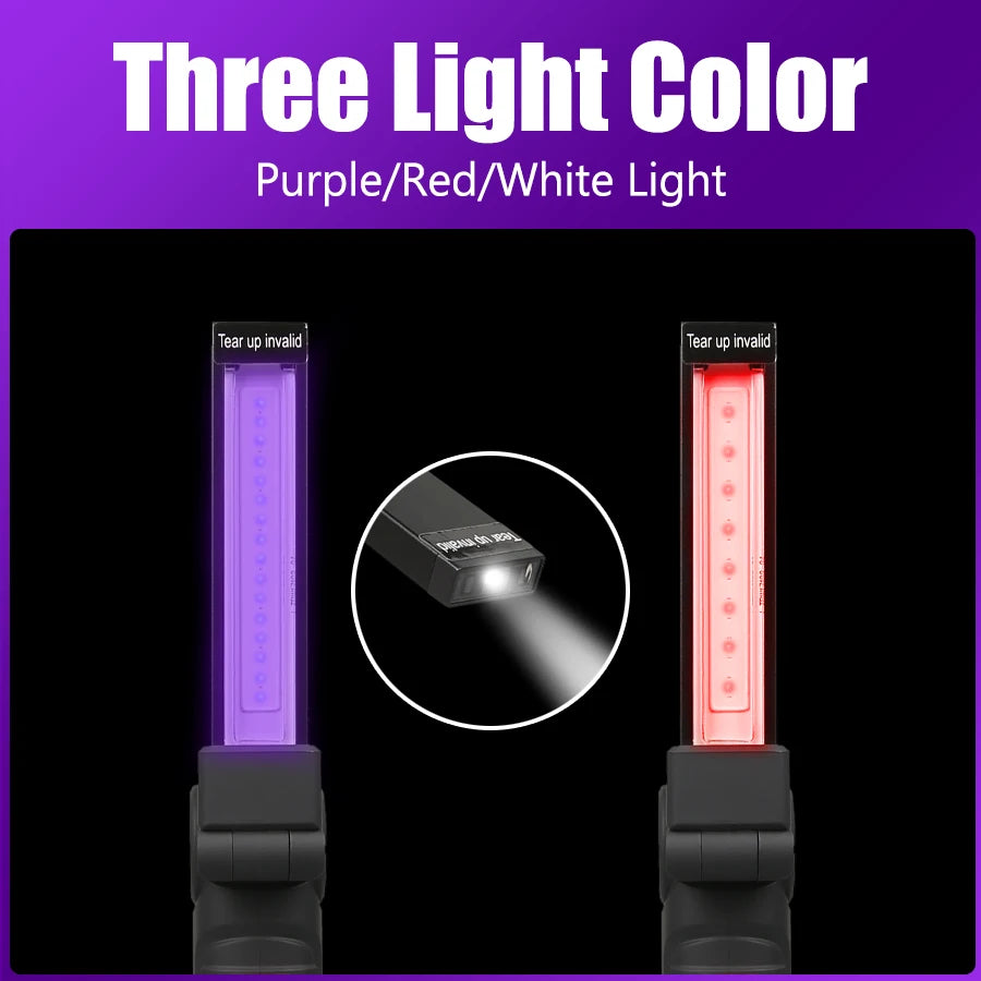 Multi-functional UV Flashlight USB Rechargeable Black Light Torch 5 Modes Emergency Red and White Light Flashlight Work Light Oasis Select