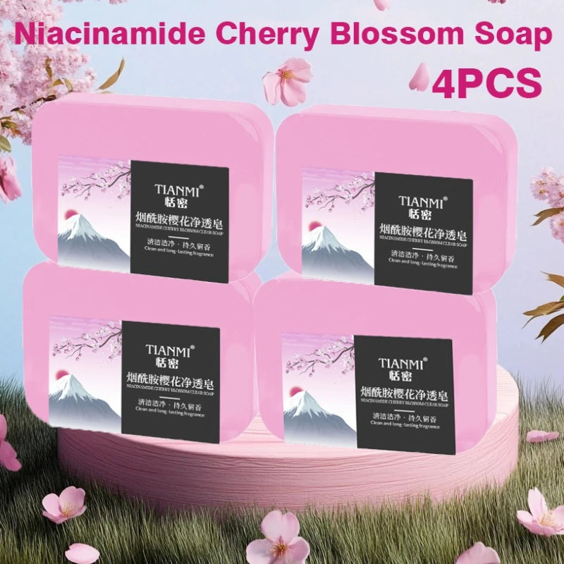 4PCS Niacinamide Cherry Blossom Handmade Soap, Rich in Niacinamide and Cherry Blossom Extract, Gently Cleanses and Moisturizes Oasis Select Lavender 280g