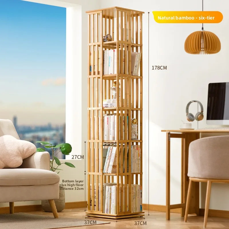 360 ° rotating bookshelf bookcase floor to wall shelf children's simple storage rack toy cabinet simple multi-layer Oasis Select Primary six layers