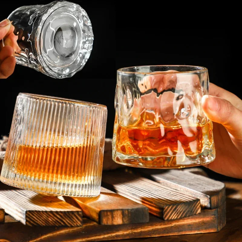 200ML Creative Whiskey Glasses Durable Spinning Glassware Cocktails Wine Brandy Cup Water Juice Mug Party Drinking Glass Tumbler Oasis Select