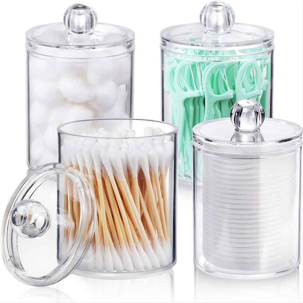 4pcs/set Clear Swab Holders With Lid, Dust-proof Swab Storage Dispenser Jars For Swab, Jewelry, Powder Puffs, Beauty Eggs, Oasis Select 4pcs