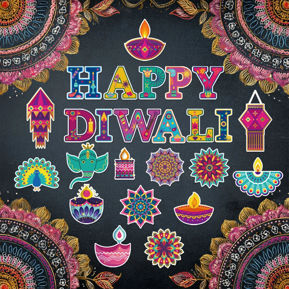 25PCS Indian Diwali Theme Party Decoration DIY HAPPY DIWALI Paper Chalkboard Decoration Card Stickers Oasis Select