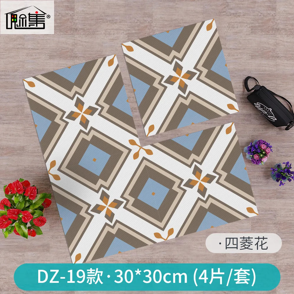 Kitchen Bathroom Oil Waterproof Non-slip Twill Floor Paste Bathroom Bedroom Living Room DIY Floor Paste Stickers Oasis Select DZ-19 30cmx30cm(4pcs-1set)