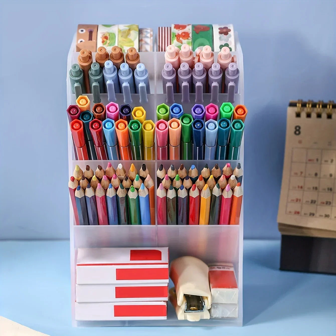 Multi functional desktop pen holder, transparent large capacity pen holder, stationery organizer, office desk pen storage rack Oasis Select 1pcs white