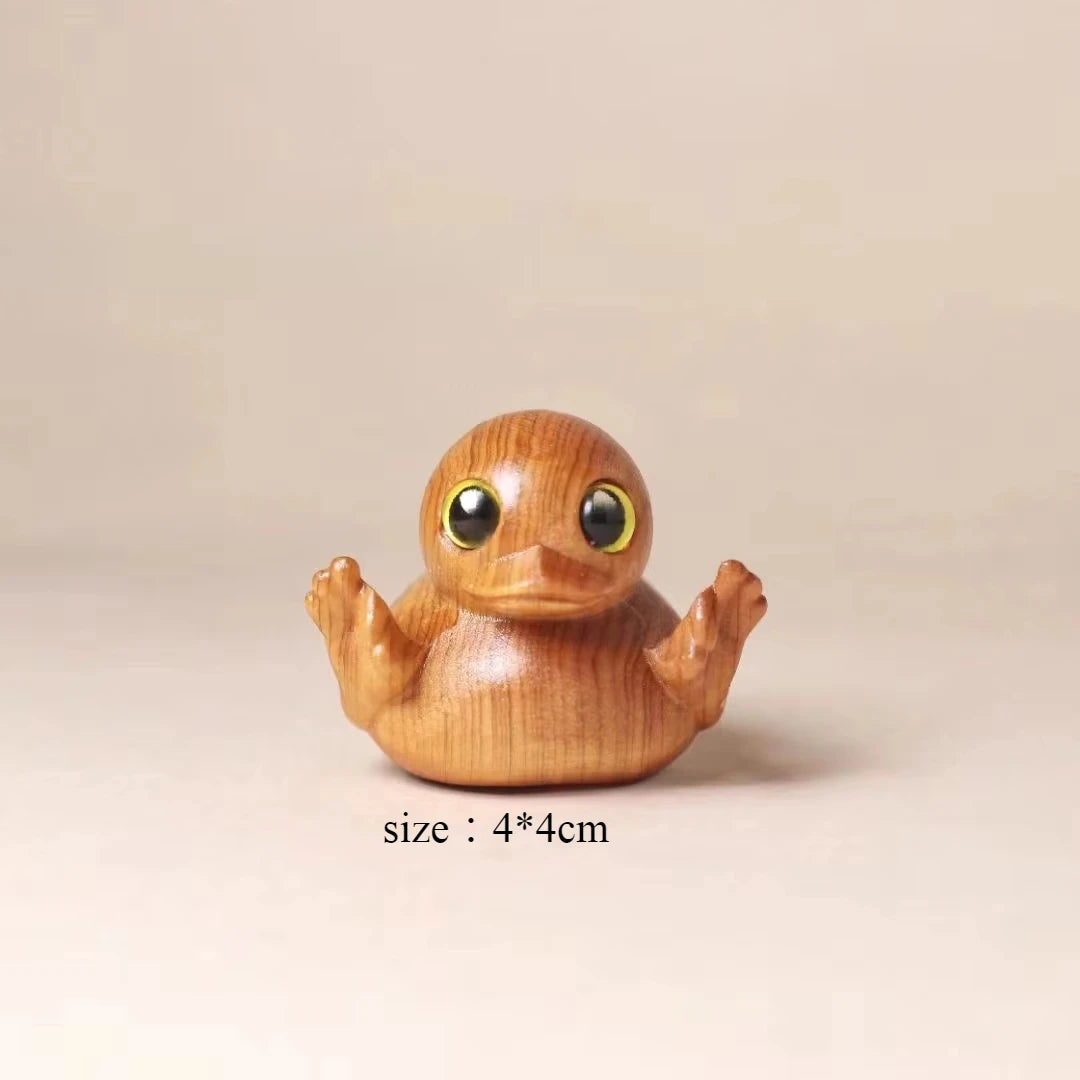 Fun Finger Duck Handmade Wooden Statue Mini Duck Statue Home Office Desk Garden Decoration Yellow Duck Oasis Select ok-4x4cm