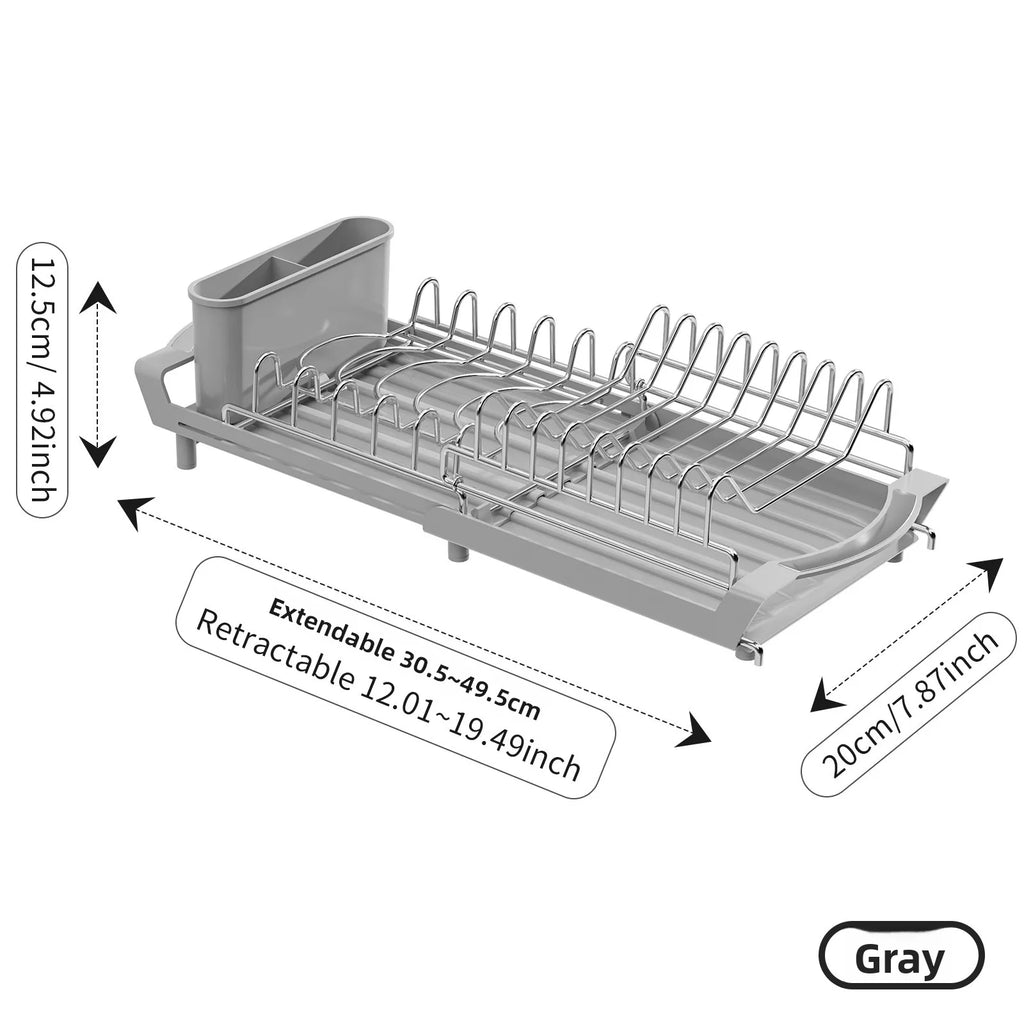 Retractable Dish Drain Rack Kitchen Knives and Forks Chopsticks Storage Shelf Sink Side Narrow Dish Rack Oasis Select Grey-Dish Rack 1