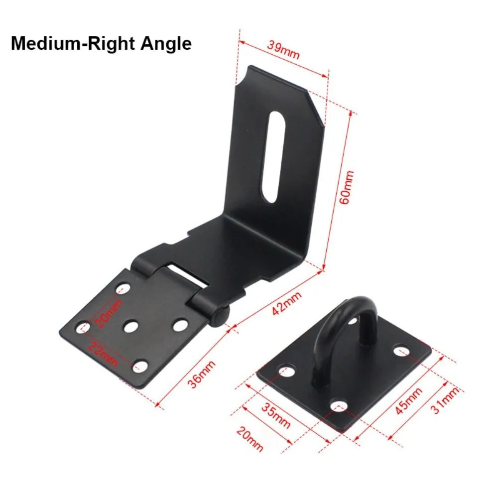 Padlock Hasp Door Clasp Lock 90 Degree Right Angle Shed Gate Latch Household Burglar-proof Bolt Door Buckle with Mounting Screw Oasis Select M-Right Angle Black