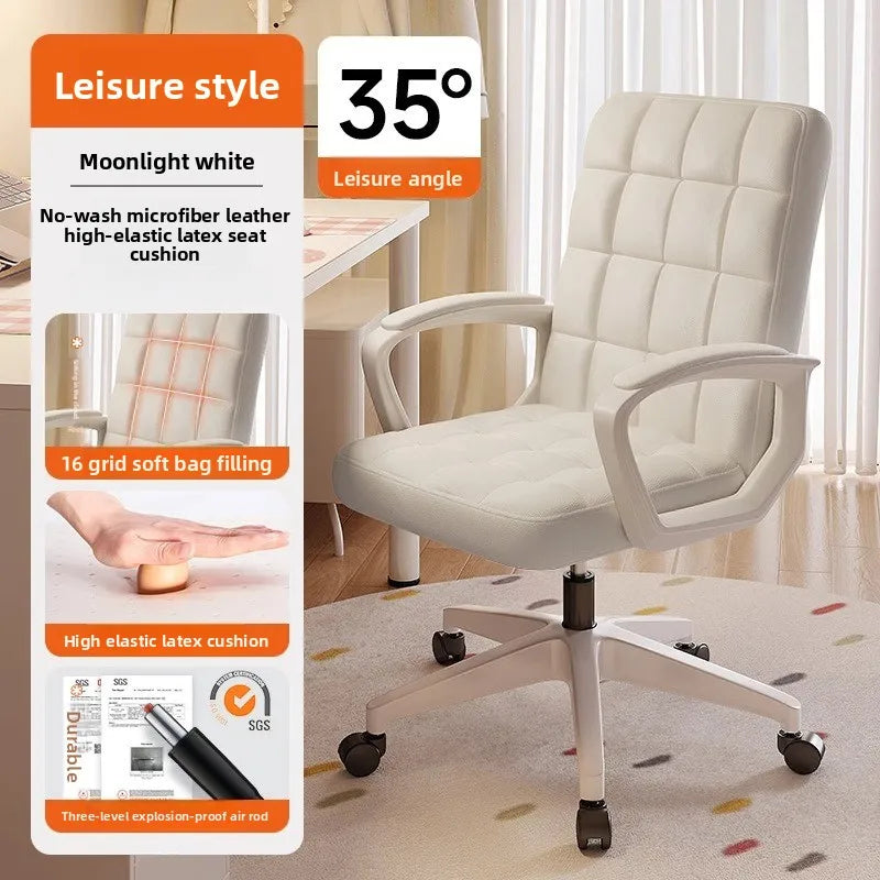Computer chair home office chair sedentary comfortable seat bedroom college student dormitory makeup chair lifting backrest Oasis Select 3-F16-Beige PU-A