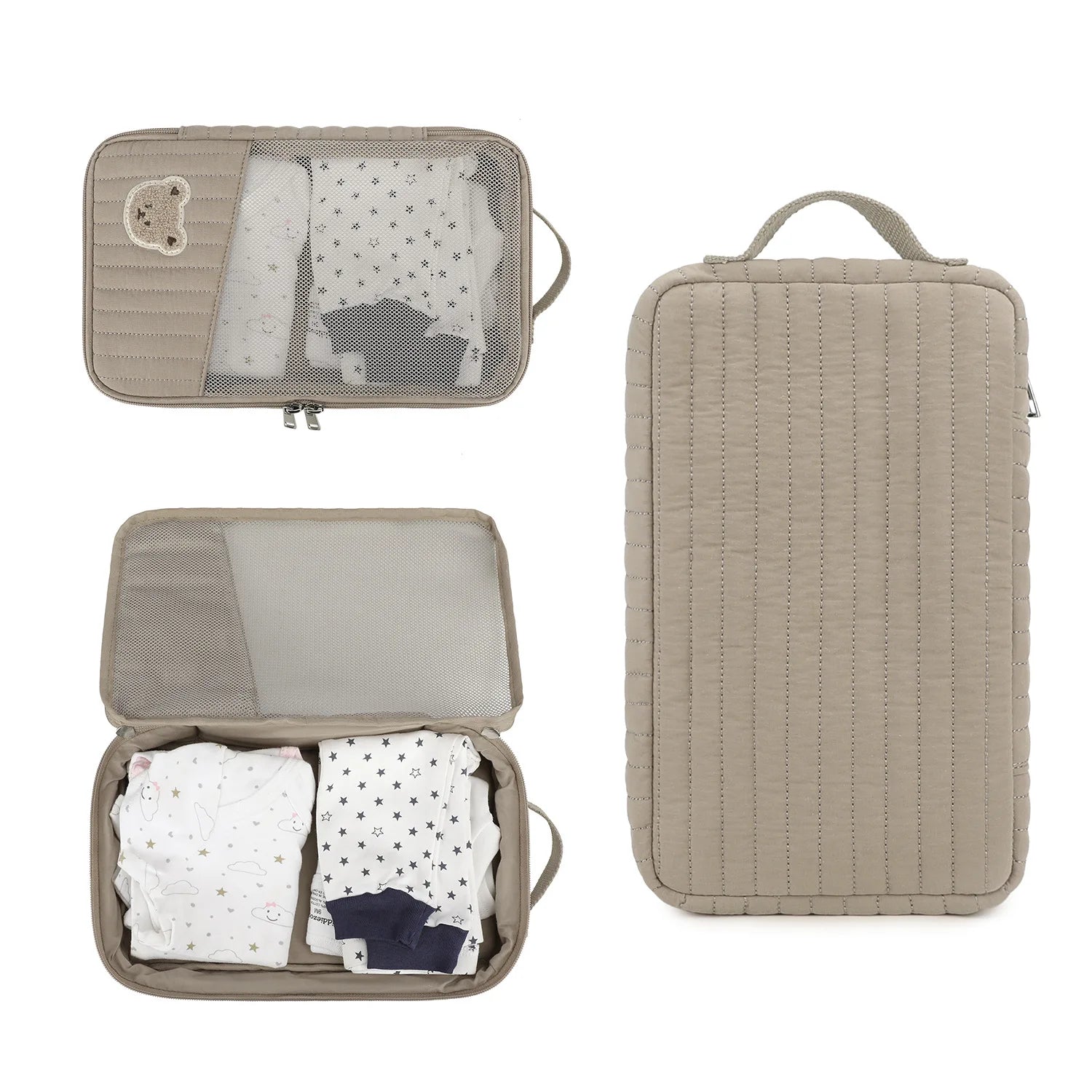 Cute Cartoon Bear Quilted Storage Bag Vertical Stripe Portable Travel Organizer for Baby Clothes Underwear Cosmetics Oasis Select