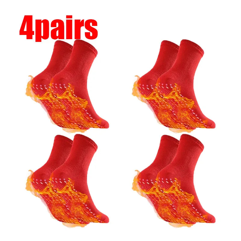1/2/3/4/6Pairs Self-Heating Shaping Socks Pain Relief Whole Foot Thermal Socks Tourmaline Cold-Resistant for Men Women Outdoor Oasis Select 4pairs Red One Size
