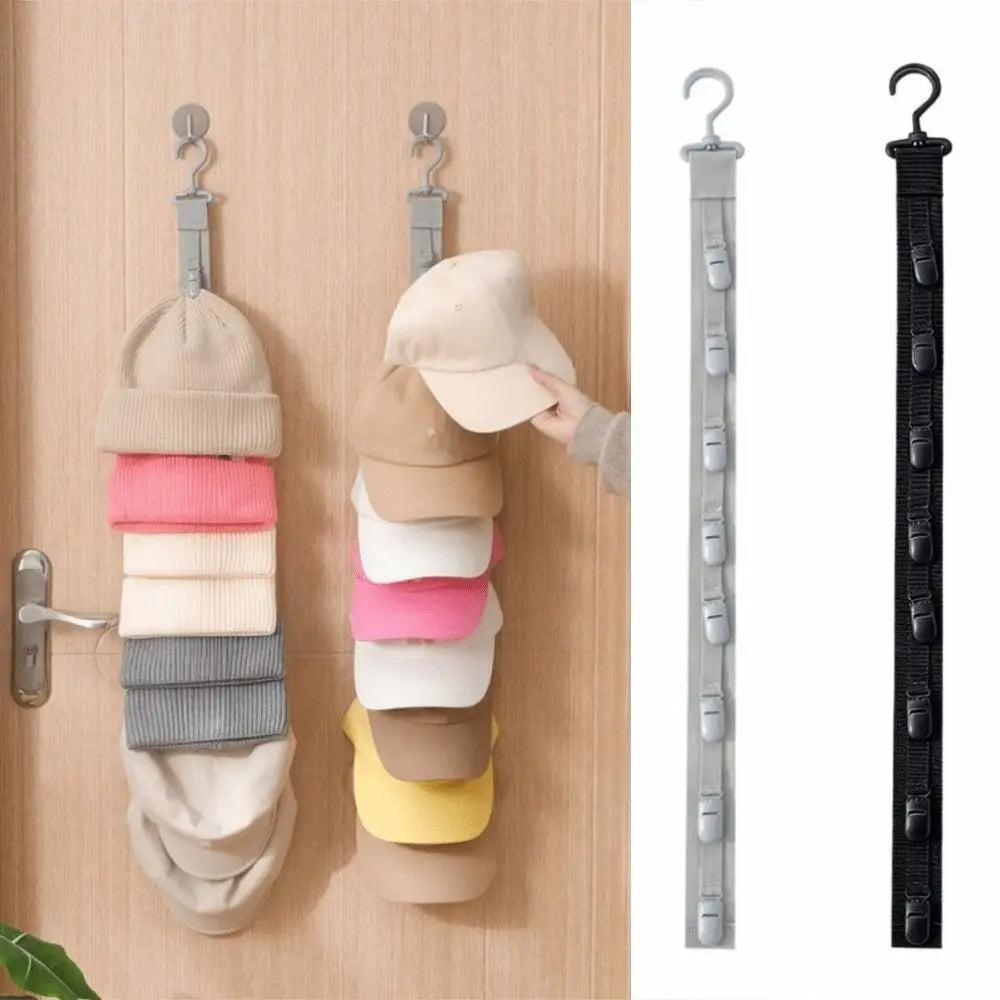 Hanging Hat Rack with 8 Non-Slip Clips | Baseball Cap Organizer