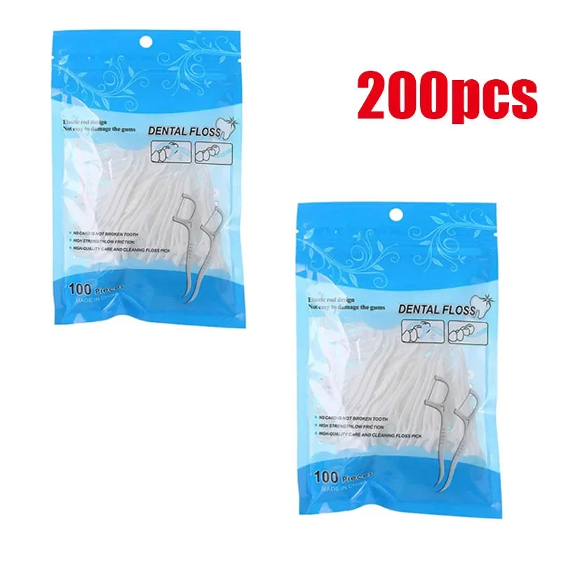100/300/600Pcs Disposable Dental Floss Sticks Ultra-Fine Portable Toothpick Flosser Set Dental Oral And Travel Care Supplies Oasis Select 200pcs