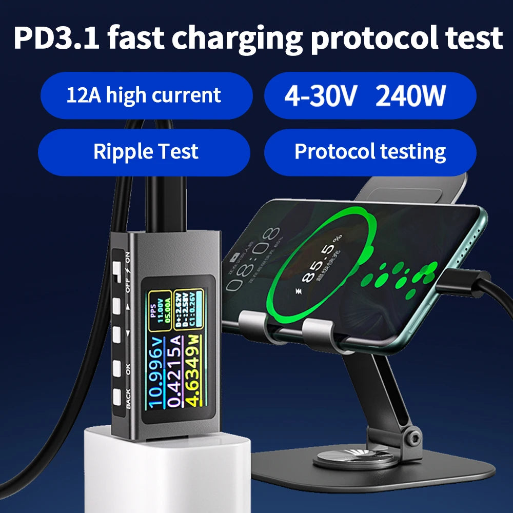 KWS-X1 4V-30V 12A Voltmeter Ammeter Type C Tester Fast Charge Detection Trigger Capacity Measurement Ripple Measurement Oasis Select
