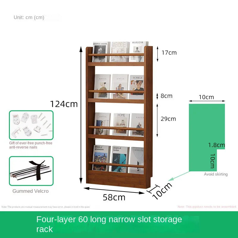 Behind the door, there is a small bookshelf, a multi-layer solid wood ultra-thin bookcase, a newspaper rack, a narrow slit child Oasis Select Five layers 60cm