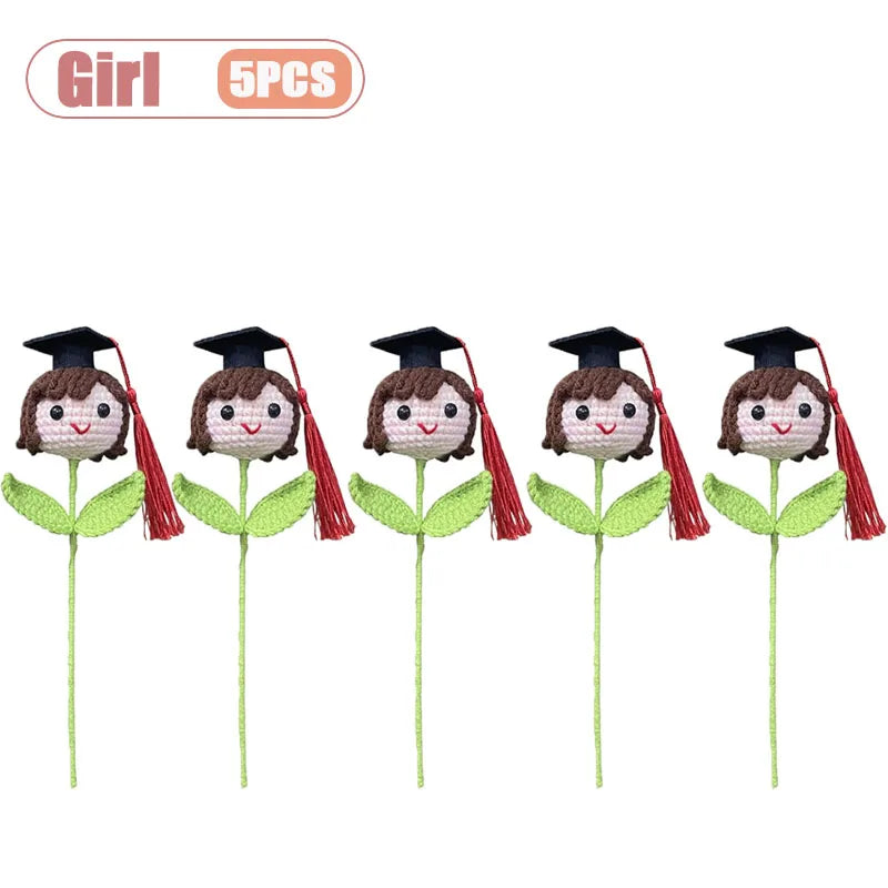 Graduation Season Crochet Bouquet with Graduation Cap Handmade Knitted Flower for Boys Girls Teacher Gift School Oasis Select Girl-5PCS