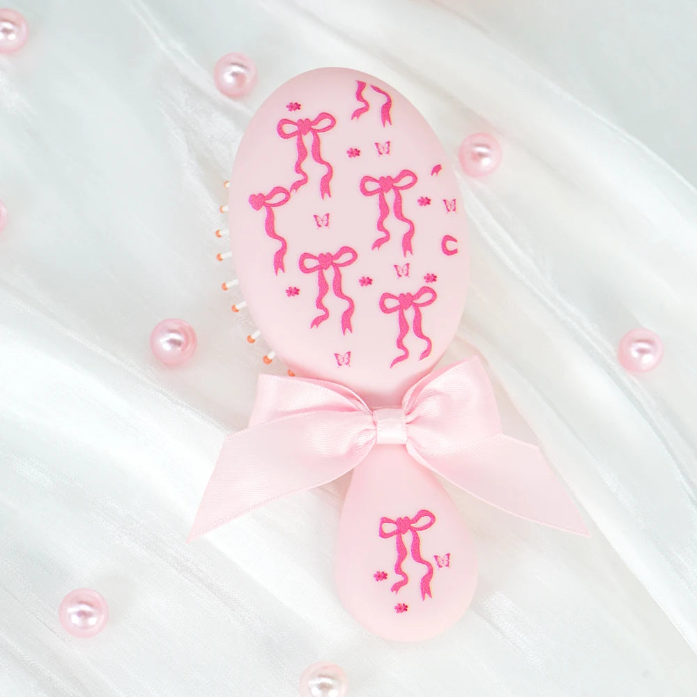 Coquette Style Pink Paddle Hair Brush - Bow & Butterfly Print, Portable Size for Gifting & On-the-Go Styling Oasis Select 3140Pink-UV