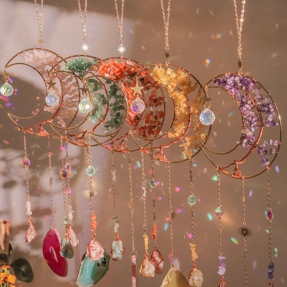 Sun Catcher Decorative Rainbow Natural Wind Chime Room Balcony Sunlight Capture Dream Catcher Crushed Stone Pendant Gift Oasis Select