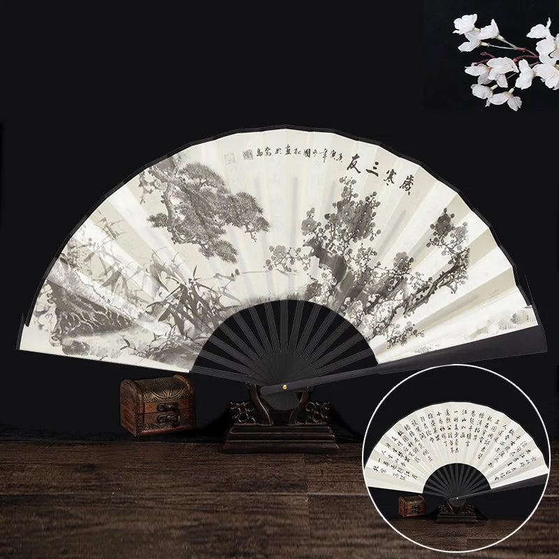 Ancient Folding Fan Chinese Scenic Spots Retro Classic Blank Fan Craft Silk Cloth Fan For Decoration Performance Gift Idea Oasis Select A1