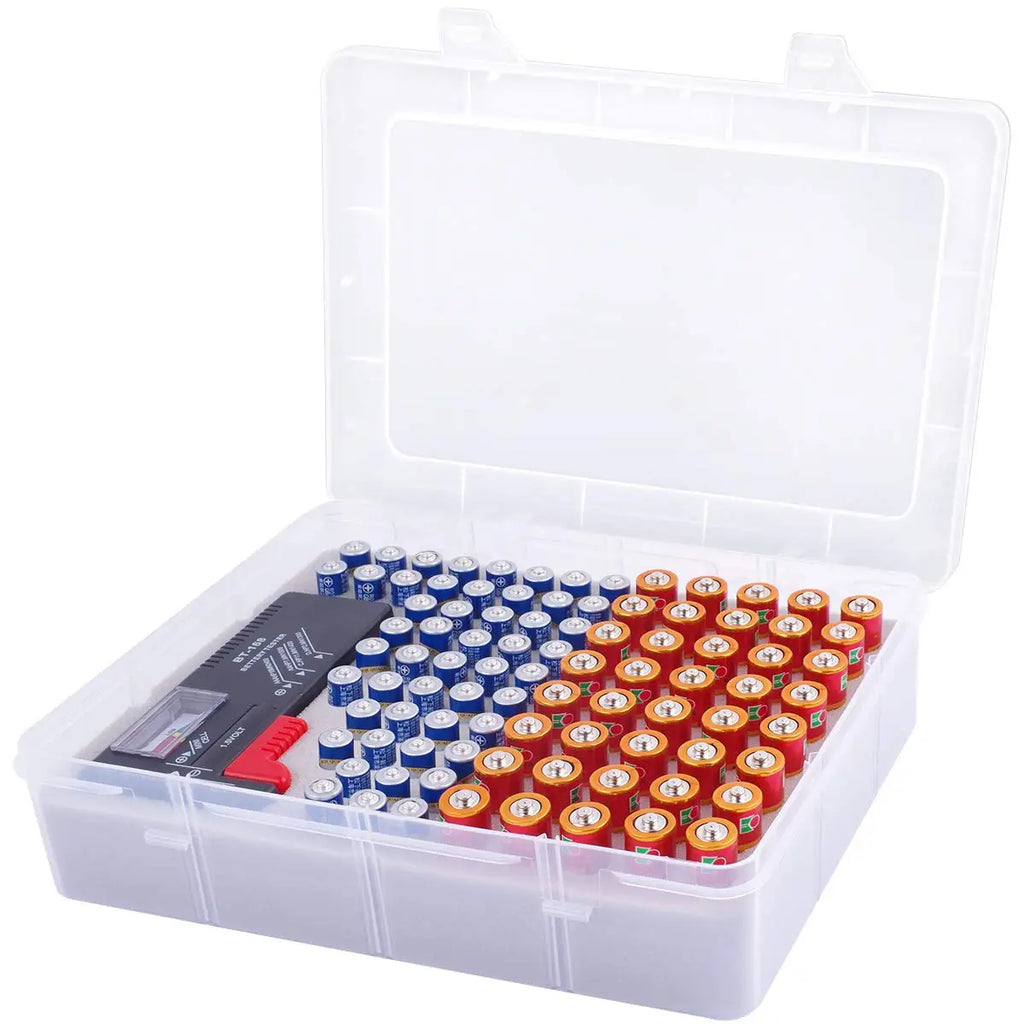 Battery Storage Organizer Box + Tester – Holds 90+ Batteries
