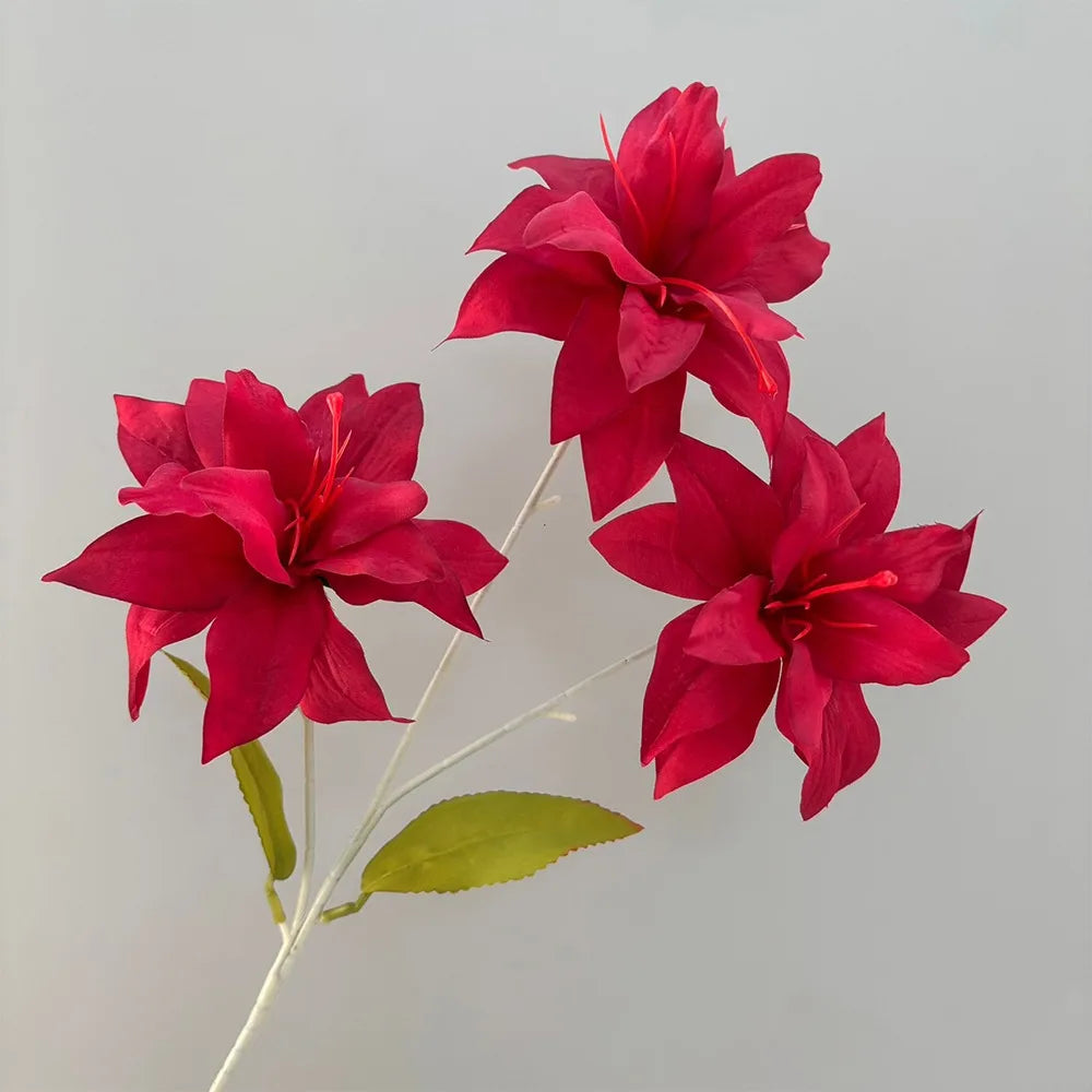 3-Head Artificial Lily Flower Branch | Realistic Silk Touch 65cm
