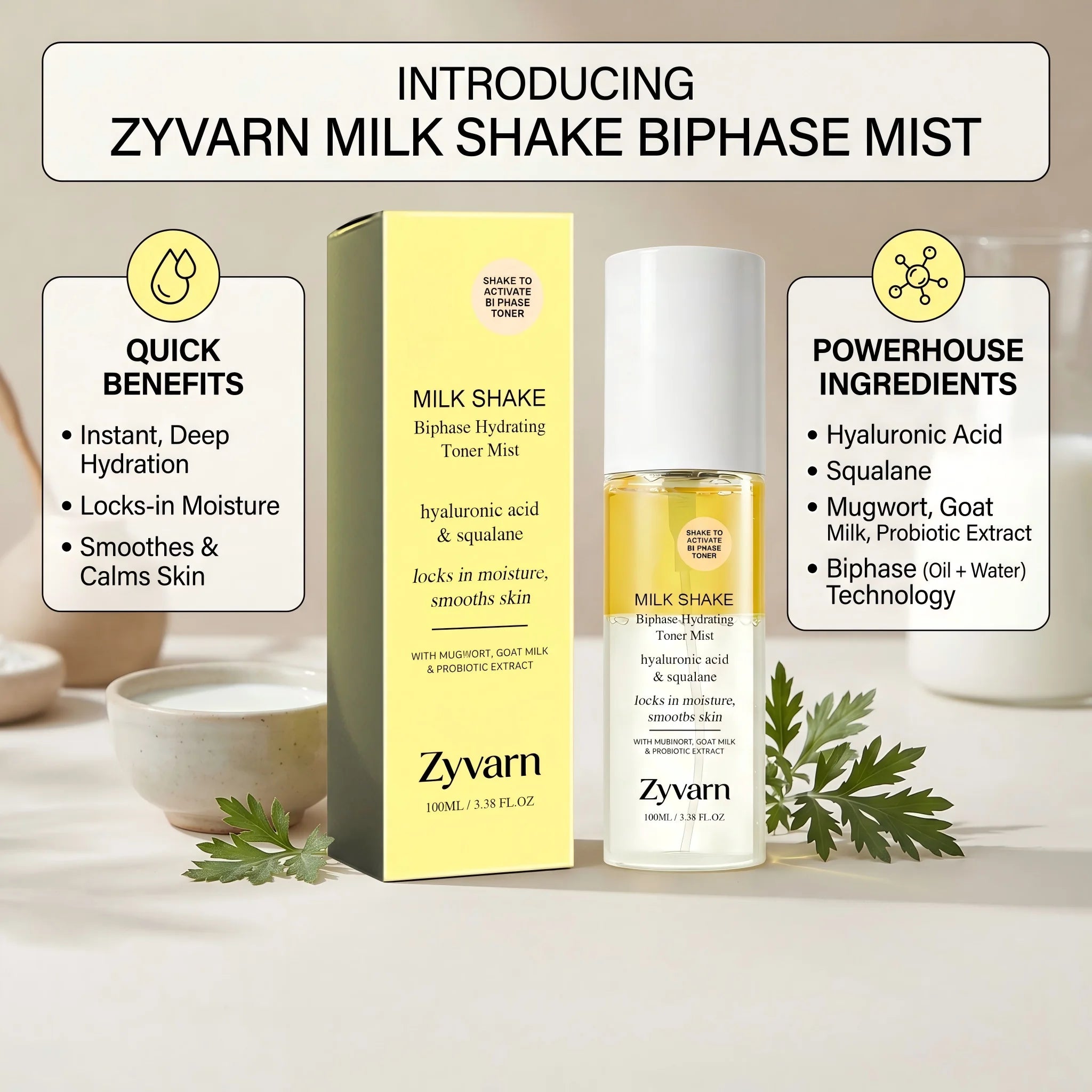Zyvarn Biphase Hydrating Toner Spray – Hyaluronic Acid & Squalane