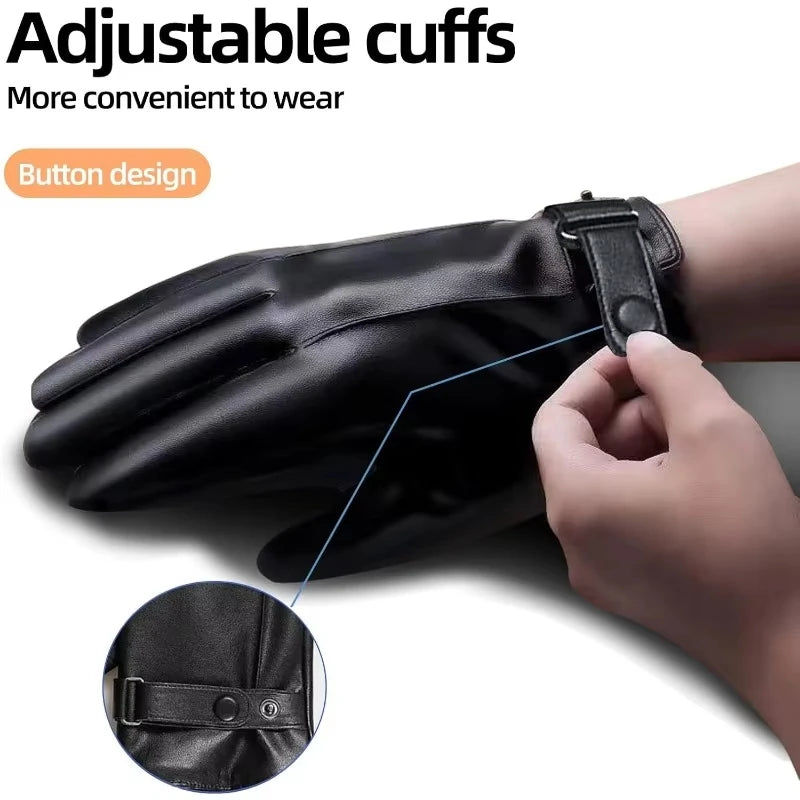 Windproof Touchscreen PU Gloves Unisex Waterproof Warm Outdoor Sports Gloves Solid Color Cycing Skiing Driving PU Gloves Male