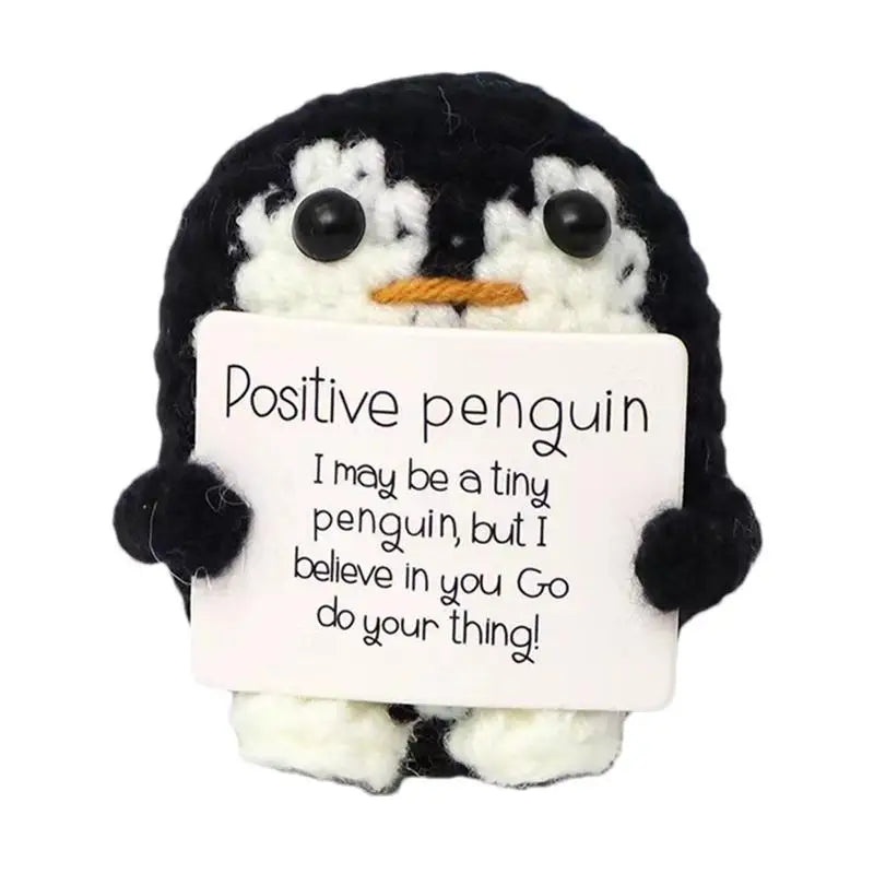 Knitted Emotional Support Penguin Crochet Doll with Positive Card Cute Crochet Doll Mini Penguin Toy Decor Home Accent Ornaments Oasis Select