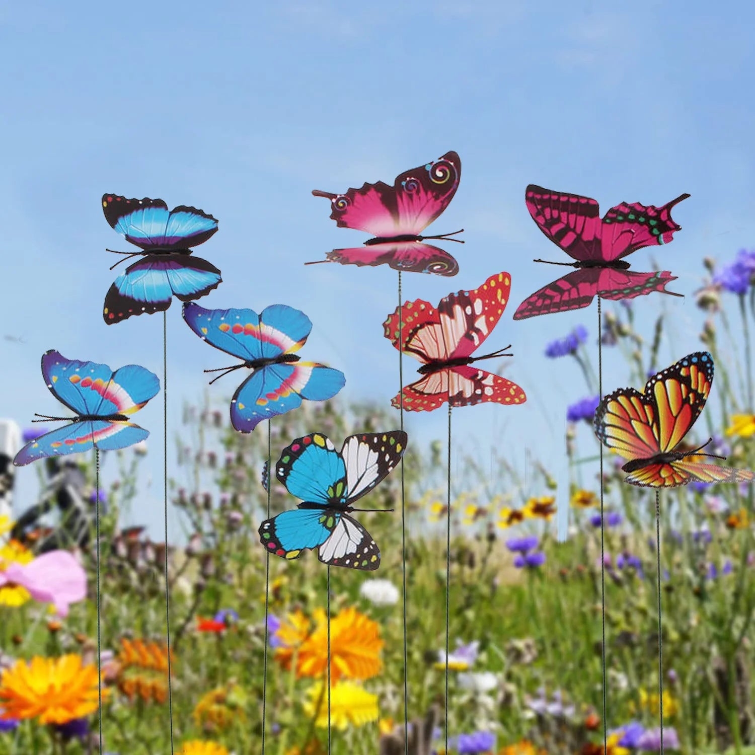 10 Artificial Butterfly Garden Stakes – Colorful Yard Decor