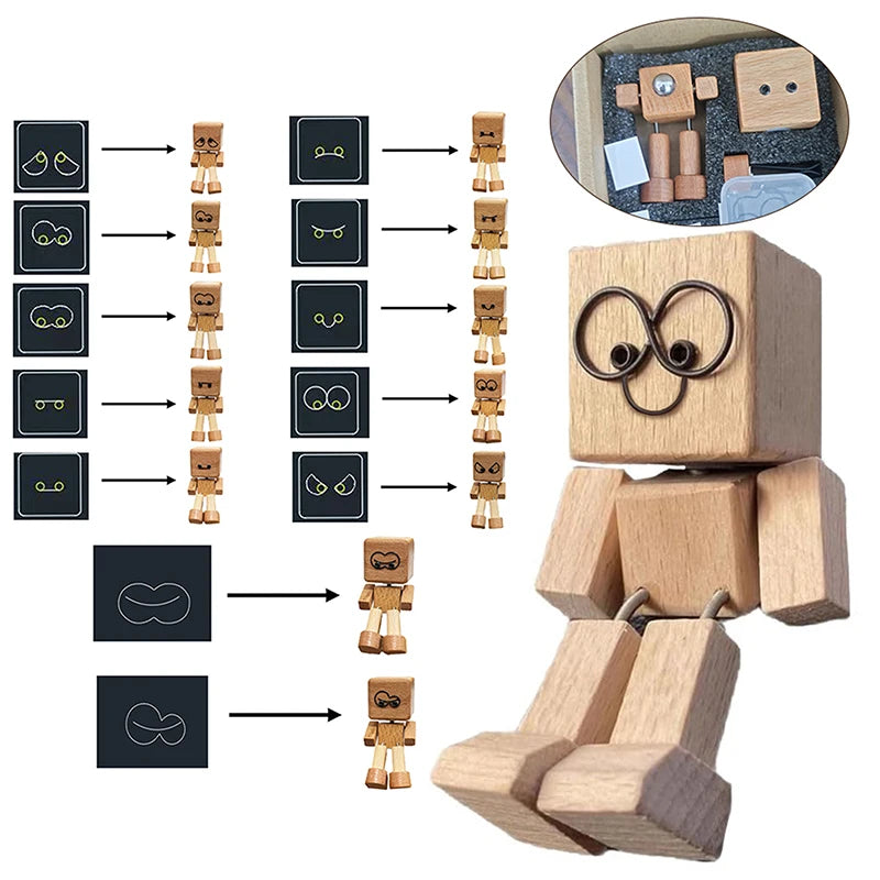 Shaking Wooden Man Figurine, Charming Little Wooden Figure That Sways With 12PCS Magnetic Expressions Oasis Select A Beige
