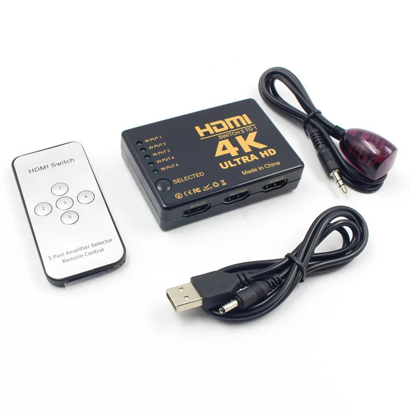 5x1 HDMI Switch HD 4K Video Switcher With Controller 5 in 1 out HDMI Switches Hub Adapter for Xbox PS4 DVD HDTV PC Laptop TV Oasis Select