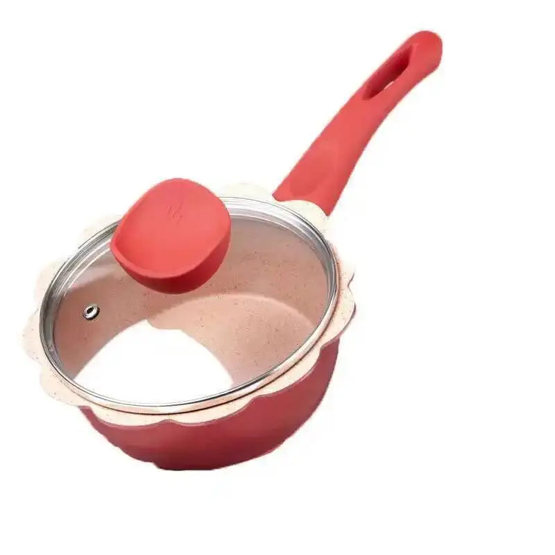 16cm Baby Food Non-stick Pan Supplement Pot Maifan Stone Children Milk Pot Soup Noodle Omelette Pot Oasis Select Red Milk Pot Lid