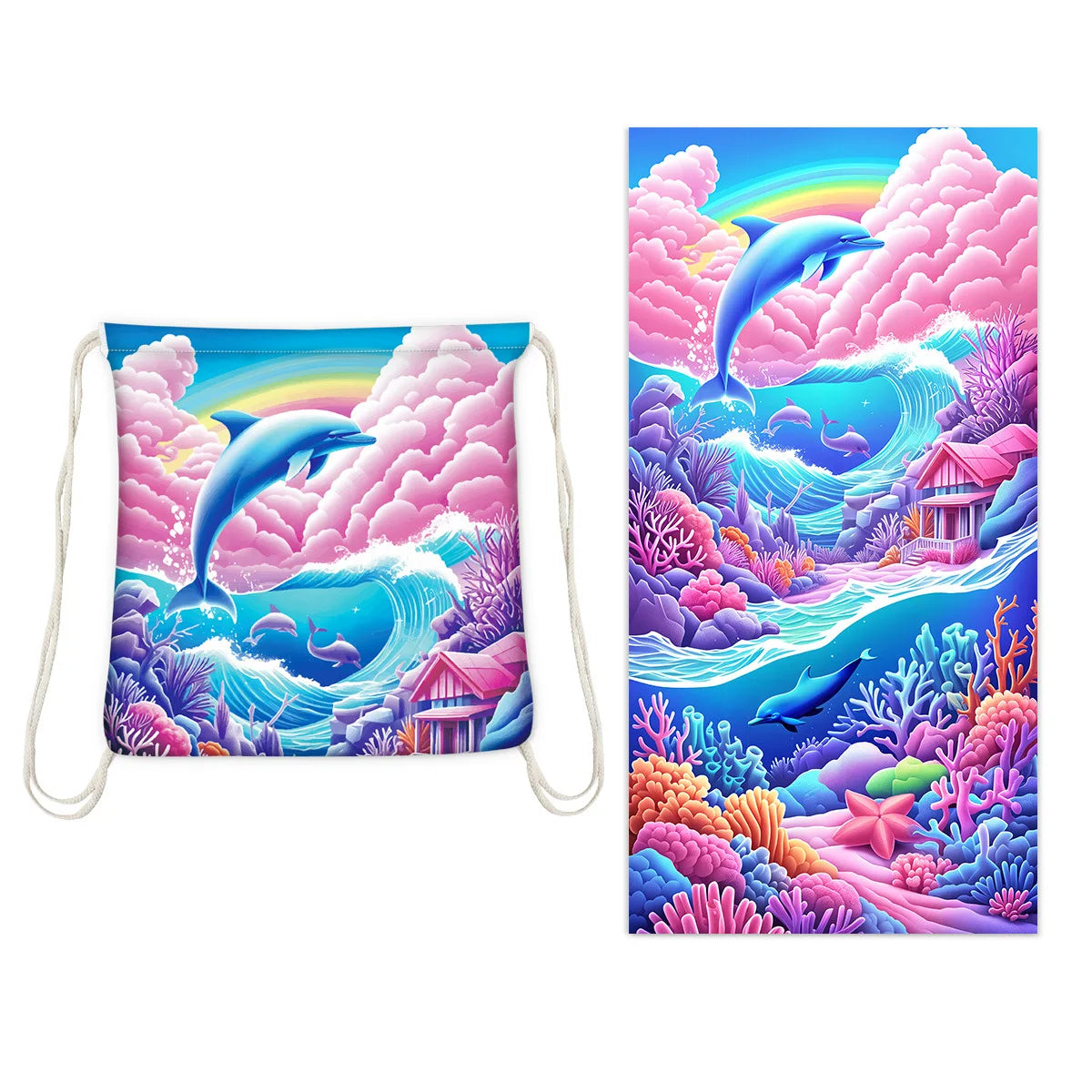 2-in-1 Multifunctional Foldable Beach Towel Printed Bath Towel Integrated Beach Towel Bag for Storage Oasis Select 12 70X140cm
