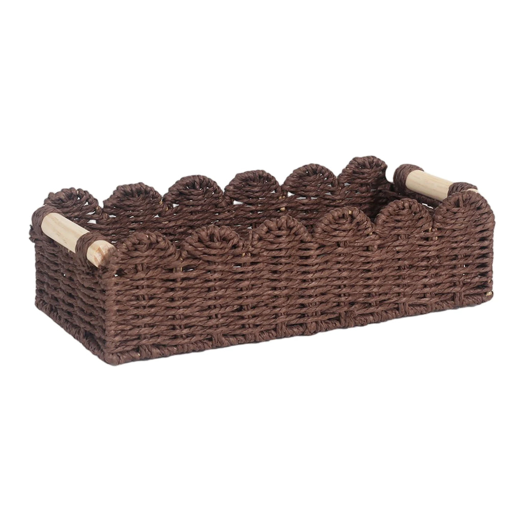 Scalloped Paper Rope Storage Basket with Wooden Handles Woven Storage Basket Oasis Select Brown One Size