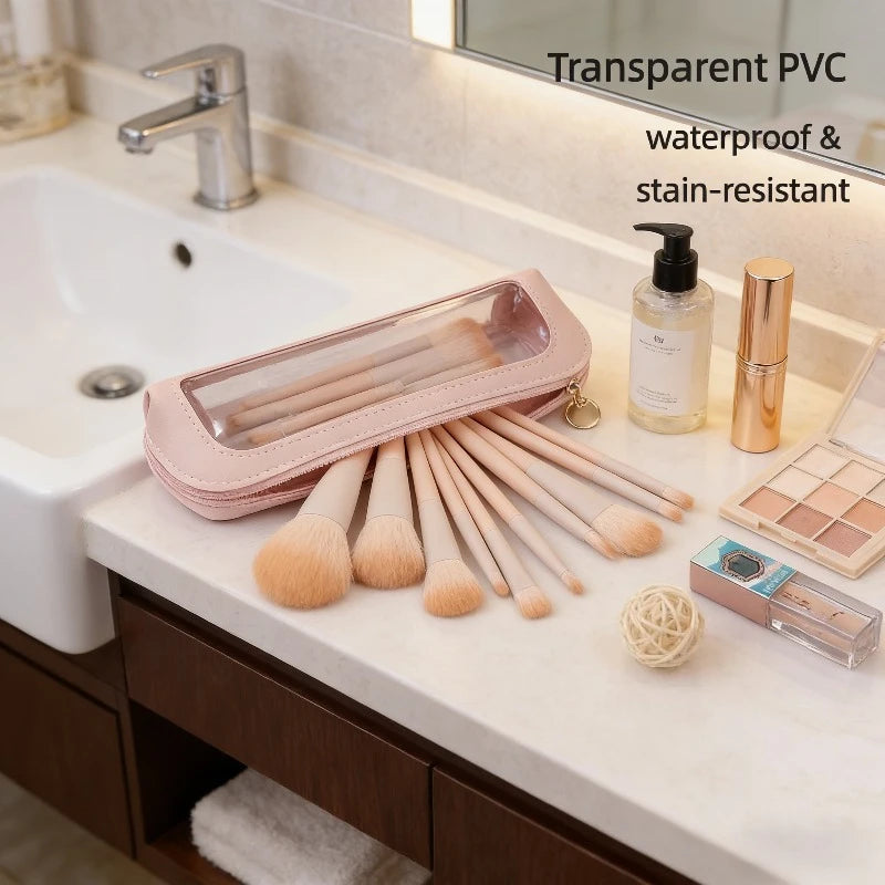 Transparent PVC Makeup Brush Storage Bag Portable Simplistic Large Capacity Eyebrow Pencil Eyeshadow Brush Bag with Window Oasis Select