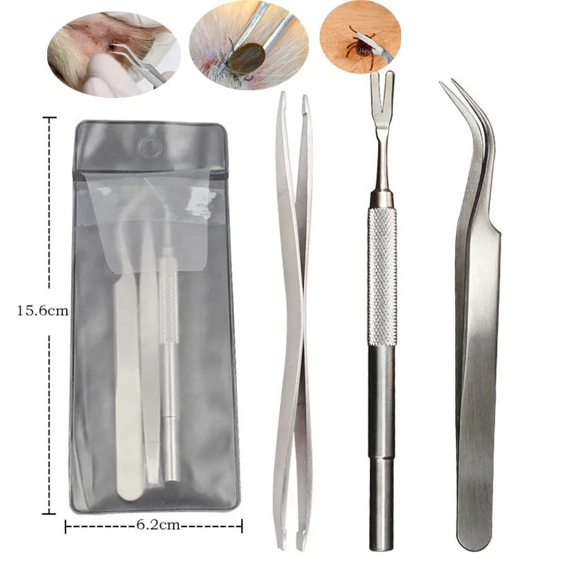 Flea Dog Cat Tool Scratching Remover Supplies Removal Pet Steel Clips Pet Set Tweezer Insect Groomieng Tick Tool Stainlessg Oasis Select