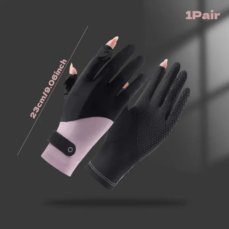 Summer Sunscreen Gloves Women Thin Ice Silk Anti-ultraviolet Dew Finger Touch Screen Driving Riding Non-slip Breathable Gloves Oasis Select Black
