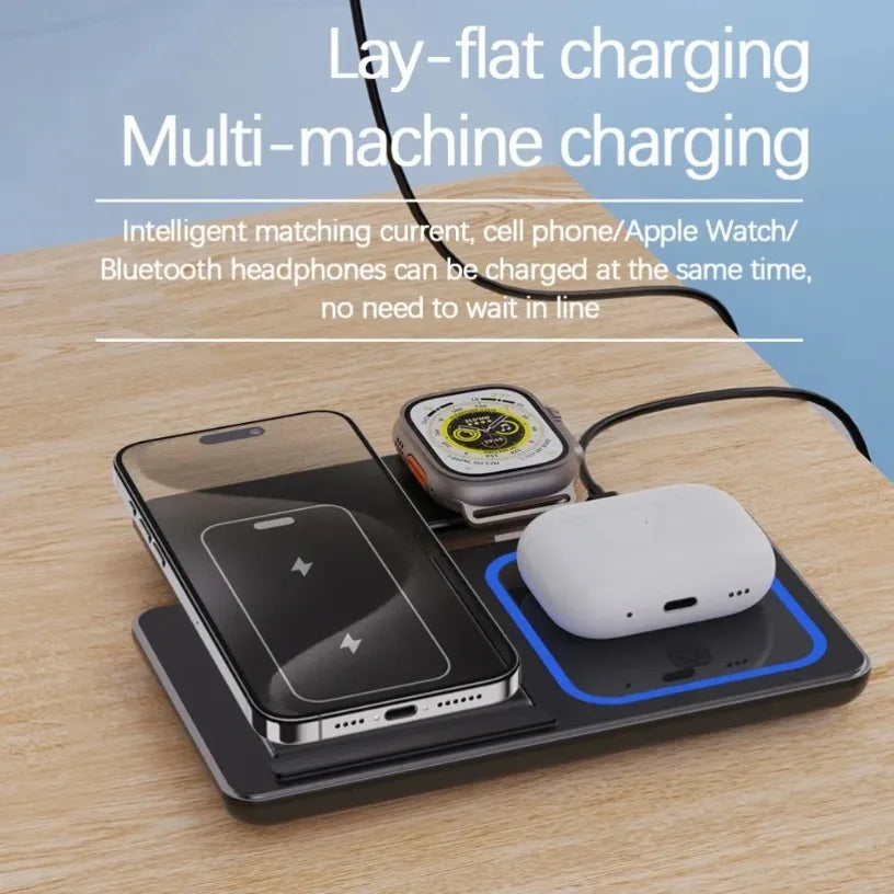 Wireless Charger 3 in 1 Stand Foldable LED Fast Charging Station For iPhone 16 15 14 13 12 Apple Watch 9 8 7 6 5 Airpods Pro Oasis Select