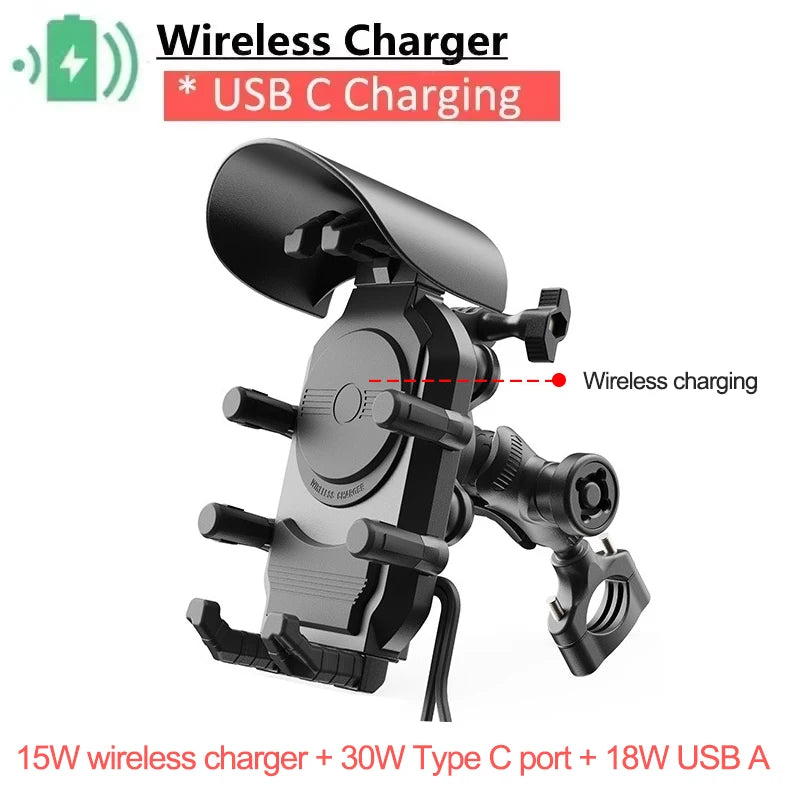 Fast Charging 15W Wireless Charger Shockproof Motorcycle Phone Holder 18W USB & 30W Type C Motorbike Bicycle Bike Scooter Stand Oasis Select Charging-1