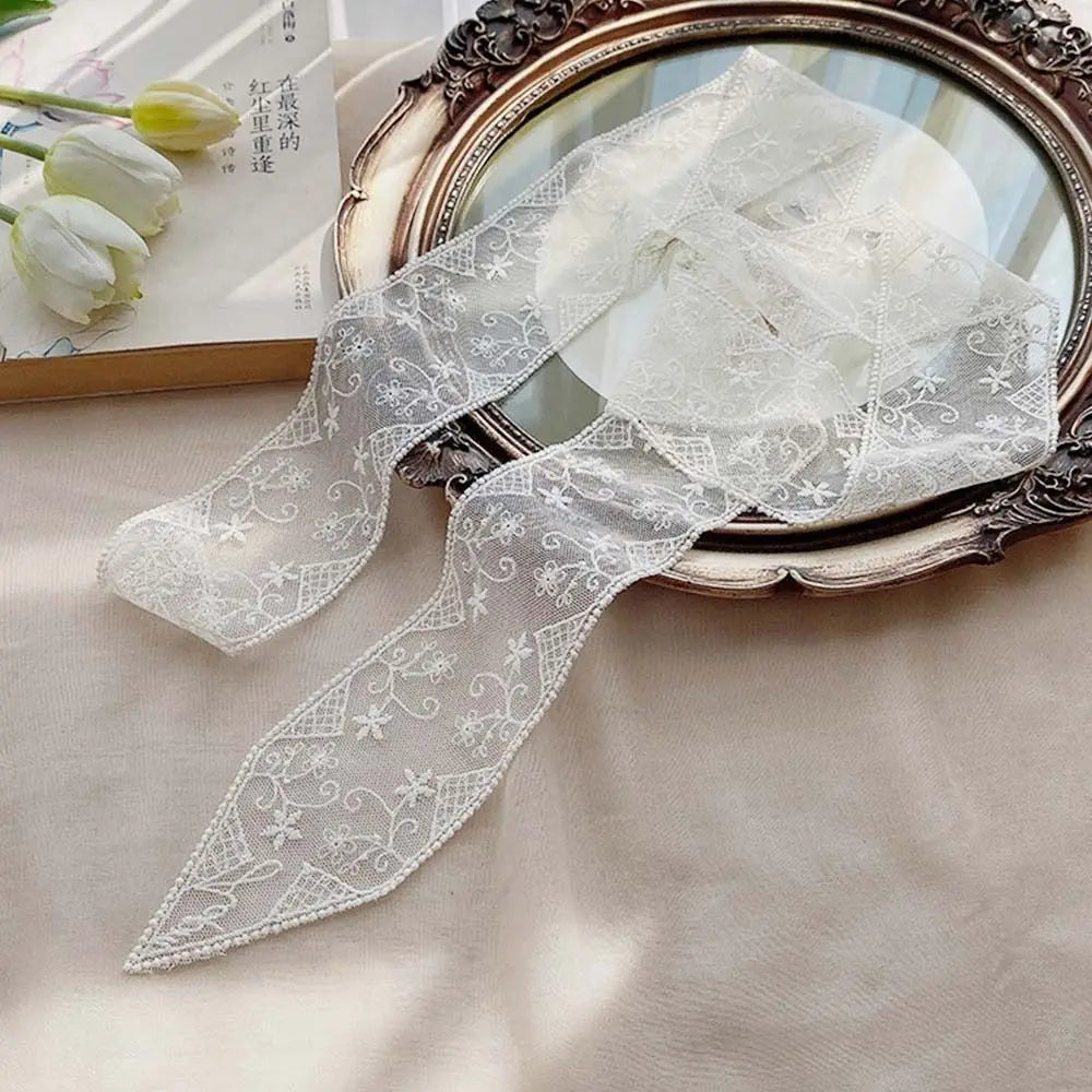 Summer Soft Lace Scarf Elegant Hollow Headband Korean Embroidery Hair Ribbon for Women Oasis Select