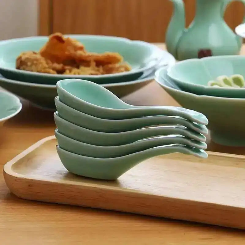Longquan Celadon Spoon Tableware Flat Bottom Soup Spoon Congee Spoon Ruyi Spoon Oasis Select