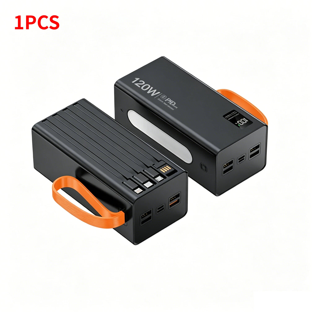 Ultra Portable 50000mAh Power Bank 120W Fast Charging External Battery, Built-in Cable Universal Powerbank for iOS Android Oasis Select 1 Black Power Bank