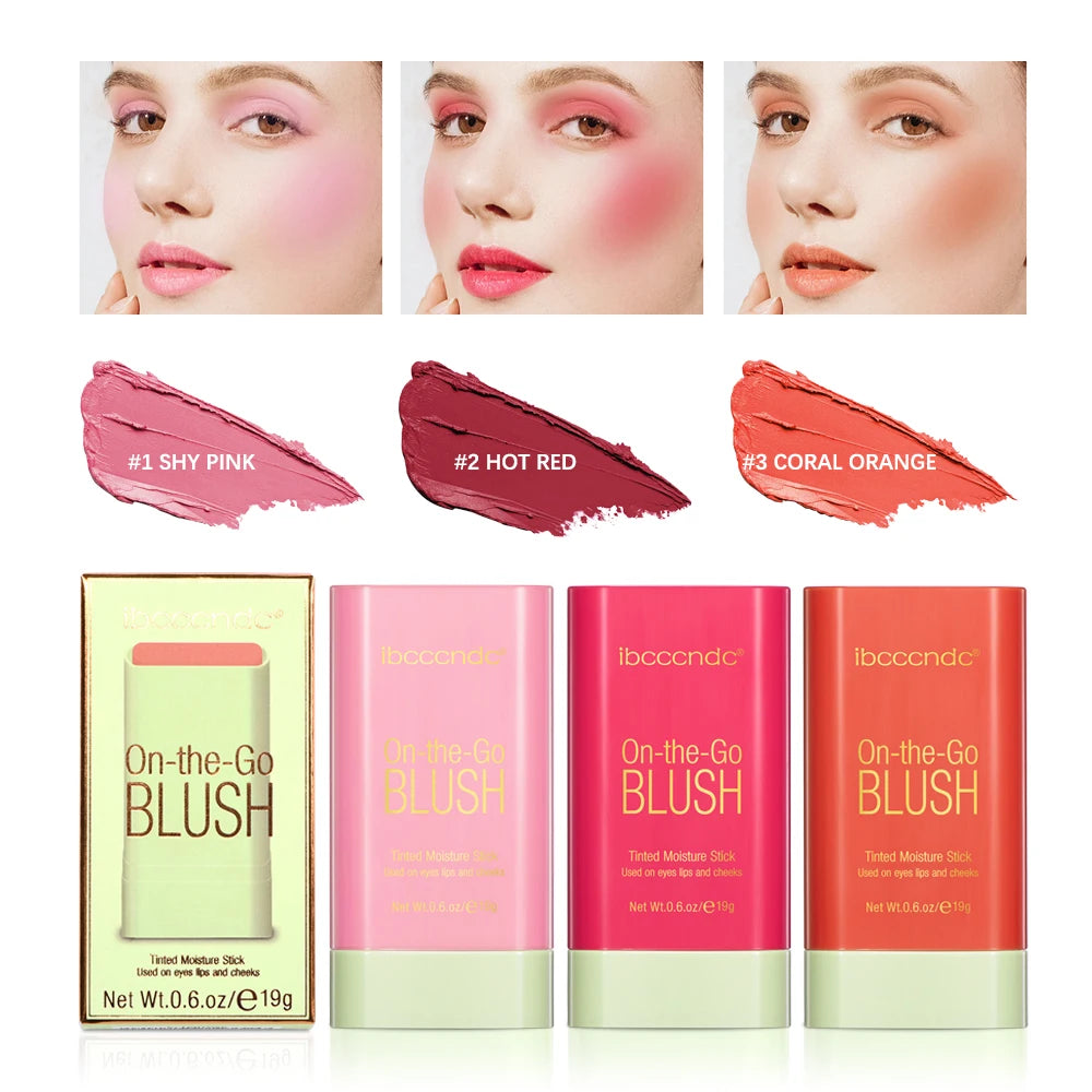 Tinted Mositure Blush Stick Face Pink Cream Cheek Blusher Cosmetics 3 in 1 Makeup Tubes used on lips eyes cheeks Oasis Select